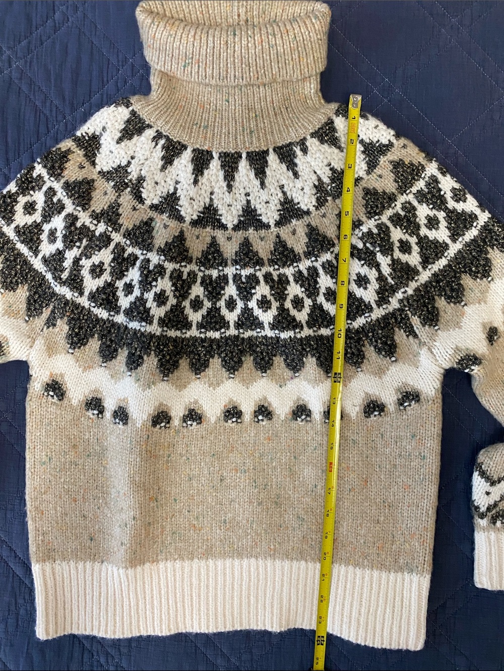 Fair Isle Turtleneck Sweater In Neutral Tones Sz S - Picture 12 of 13